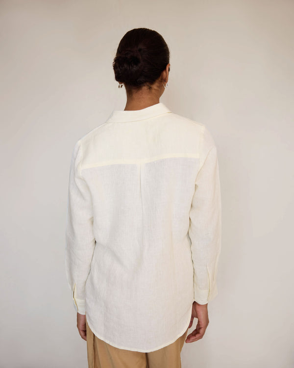 Green skirt and off white linen shirt set