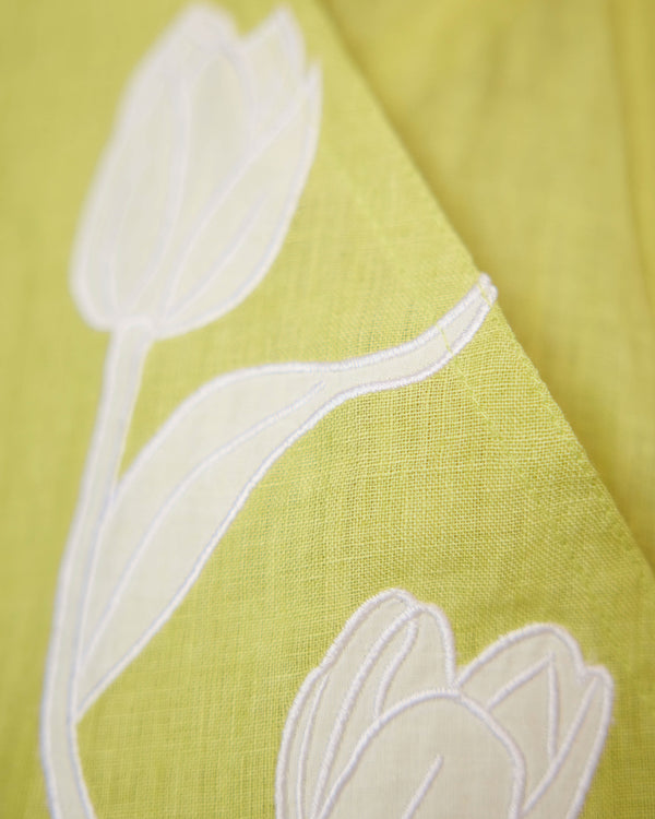 Green skirt and off white linen shirt set