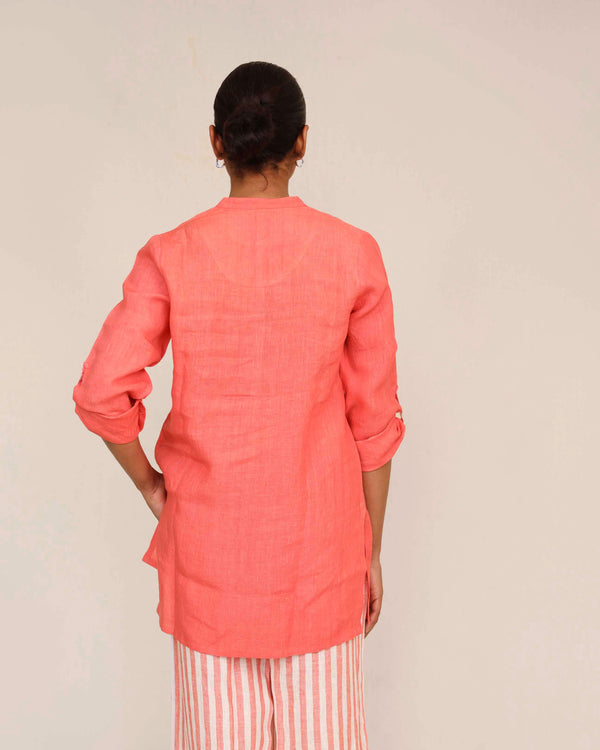 Peach linen short kurta pant set