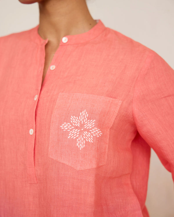 Peach linen short kurta pant set