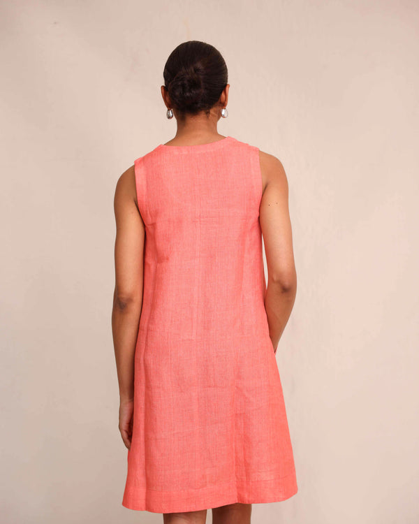 Peach linen plain dress