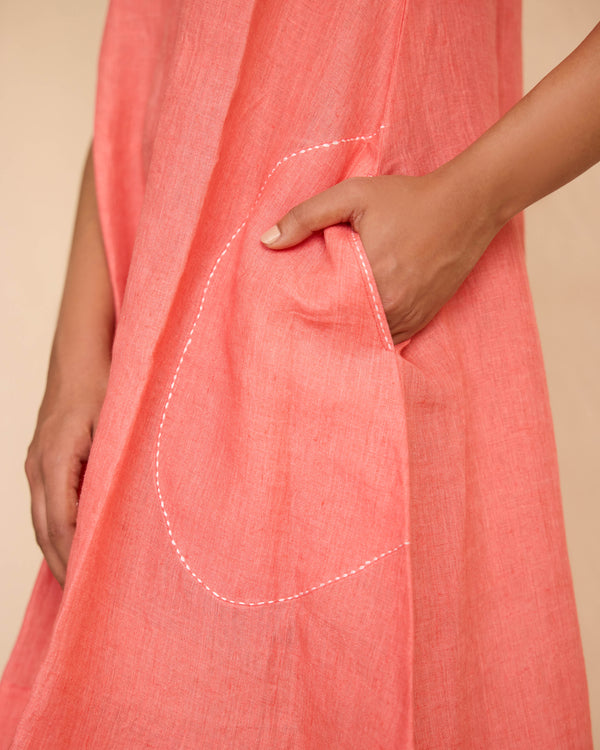 Peach linen plain dress