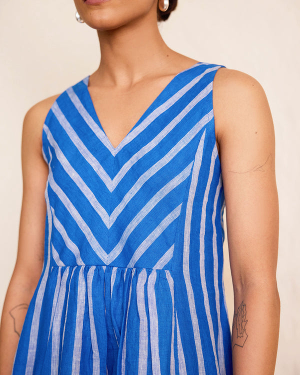 Blue linen stripe dress
