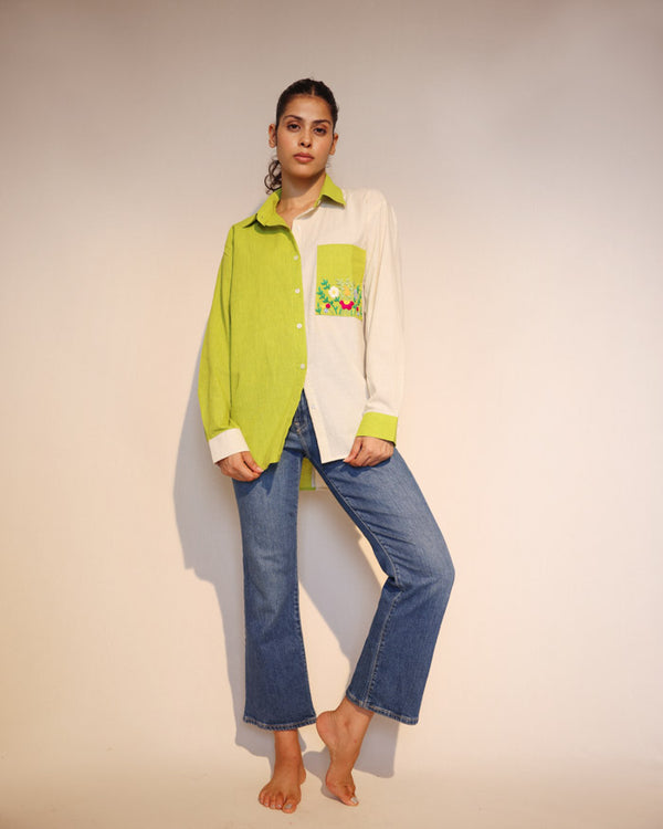 Off white and Green half and half shirt