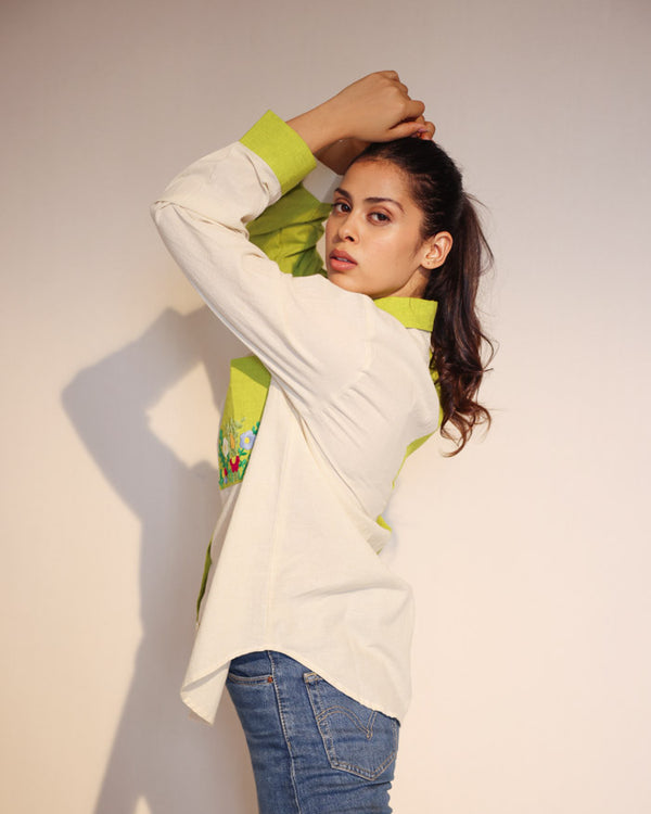 Off white and Green half and half shirt