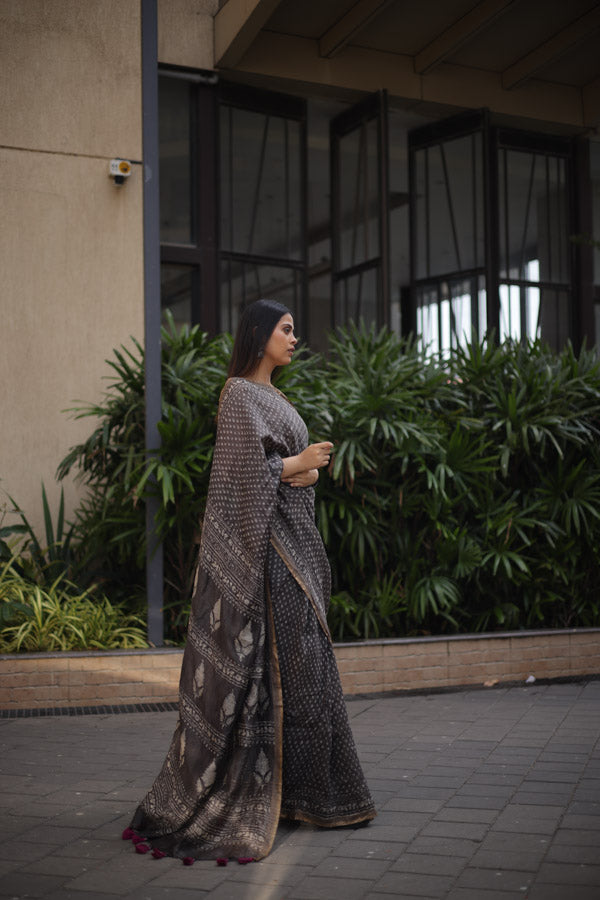 Grey Daboo silk linen Saree