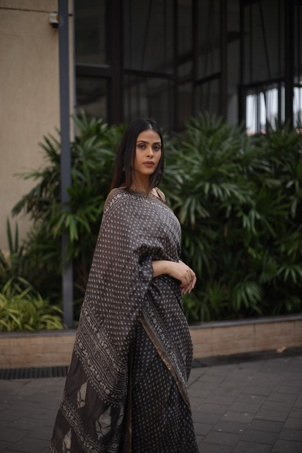 Grey Daboo silk linen Saree
