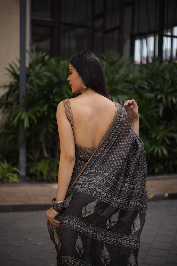 Grey Daboo silk linen Saree