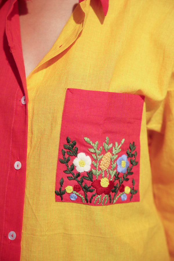 Pink yellow half and half shirt
