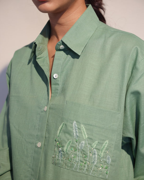 Pale green handloom linen cotton Shirt