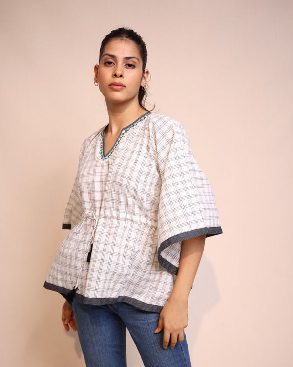 White Checks cotton Kaftan