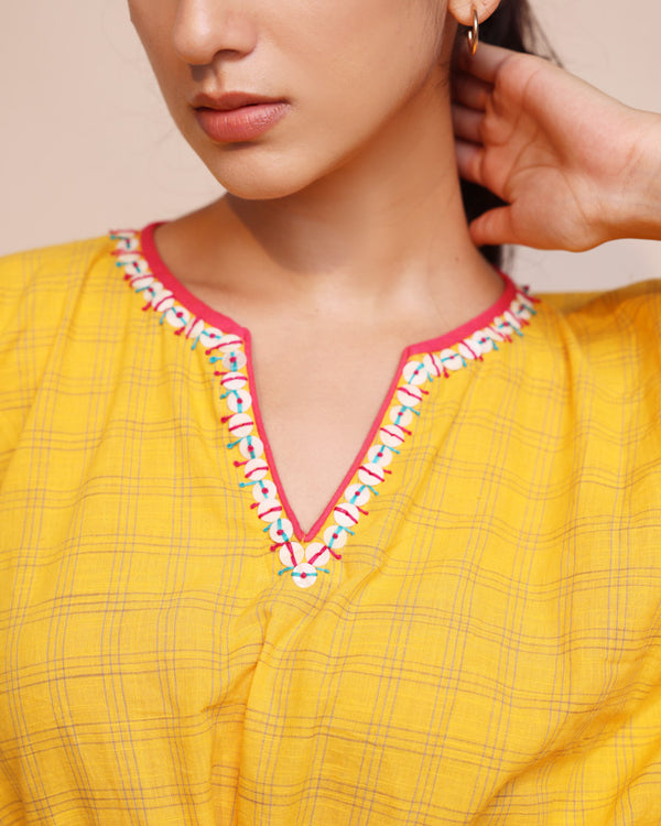 Yellow Checks cotton Kaftan