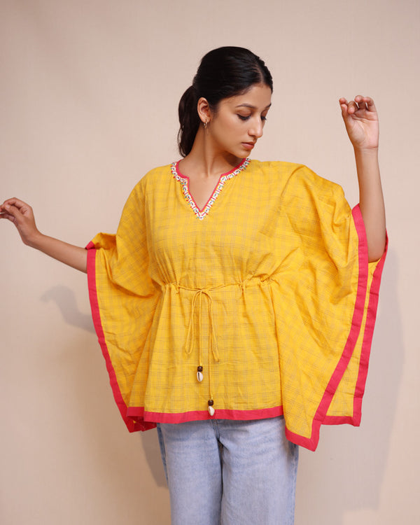 Yellow Checks cotton Kaftan