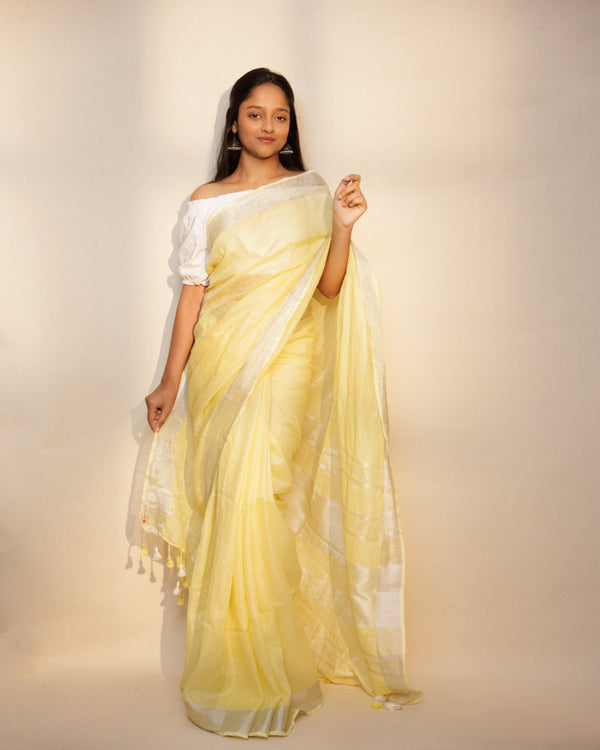 Light yellow linen saree