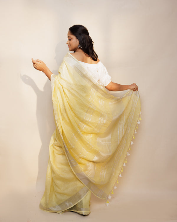 Light yellow linen saree