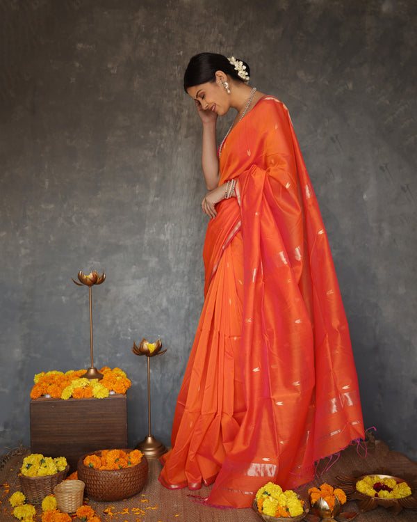 Coral Burst Saree