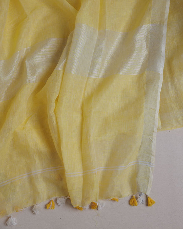 Light yellow linen saree