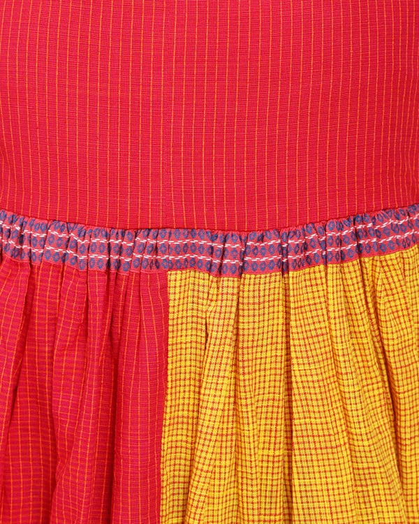 Colour block rani pink and yellow spaghetti dress