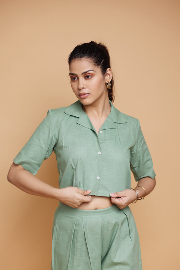 Pale Green handloom linen cotton Co-ord set