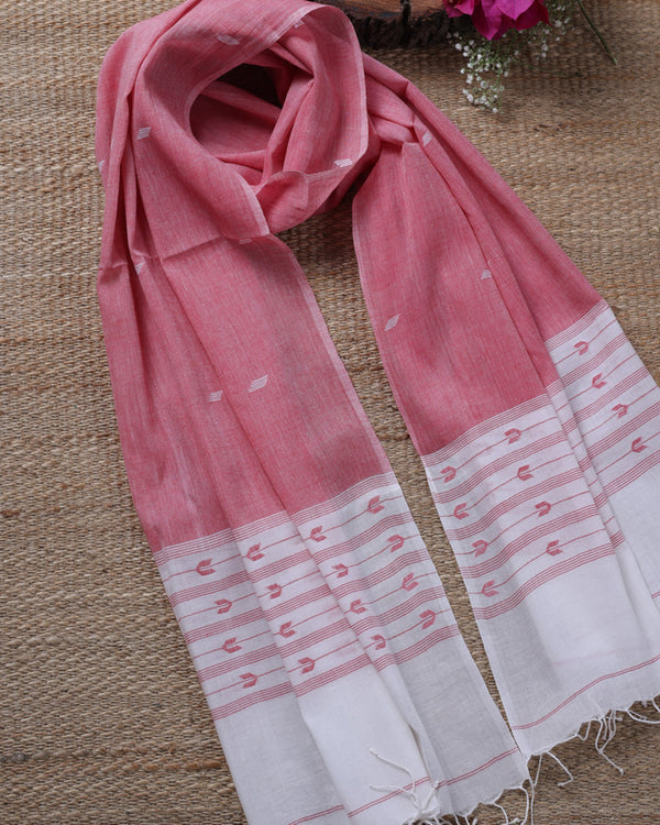 Pink 0ff-white Jamdani stole