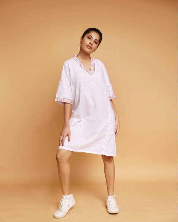 White Cotton dobby kaftan