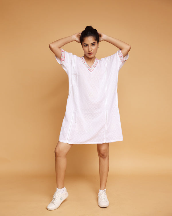 White Cotton dobby kaftan
