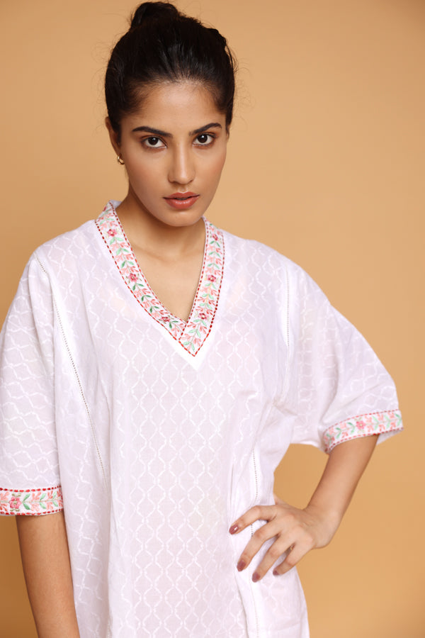 White Cotton dobby kaftan