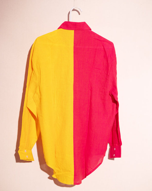 Pink yellow half and half shirt