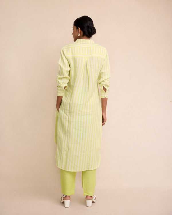 Green stripe shirt kurta set