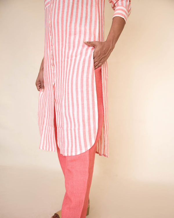 Peach stripe shirt kurta set
