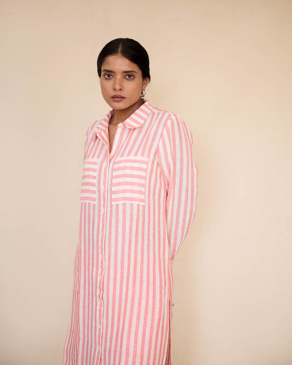 Peach stripe shirt kurta set