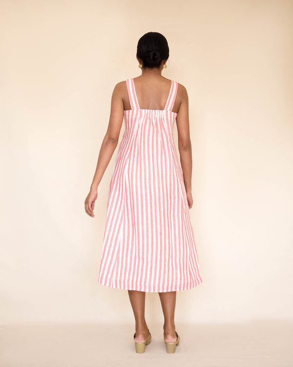 Peach linen stripe dress