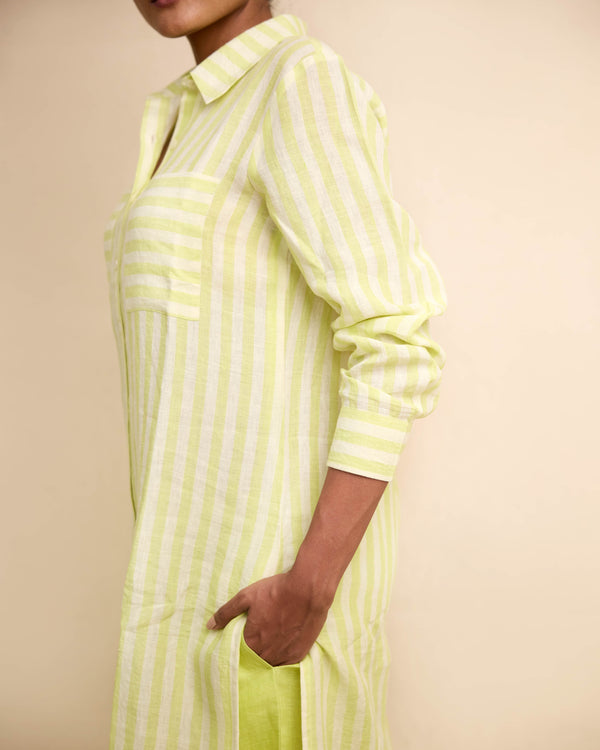 Green stripe shirt kurta set