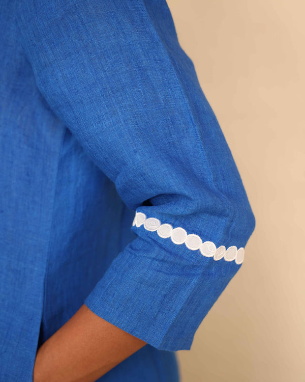 Blue linen Applique kurta set