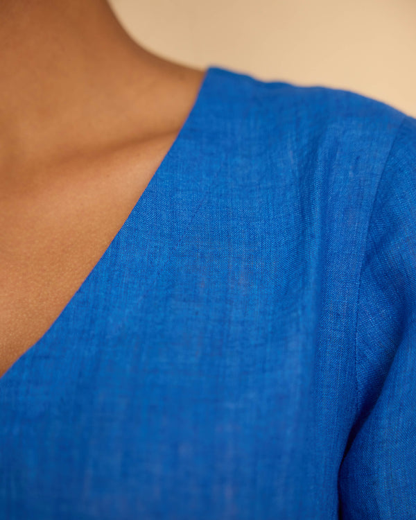 Blue linen Applique kurta set