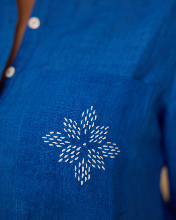 Blue linen short kurta pant set