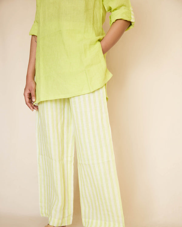 Green linen short kurta pant set
