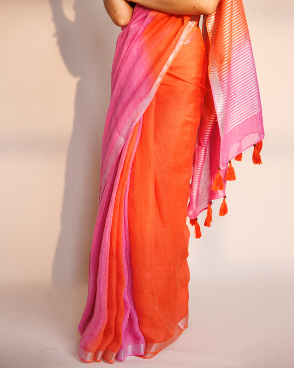 Rani orange ombre saree