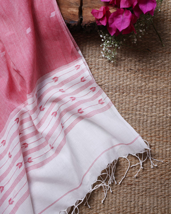 Pink 0ff-white Jamdani stole
