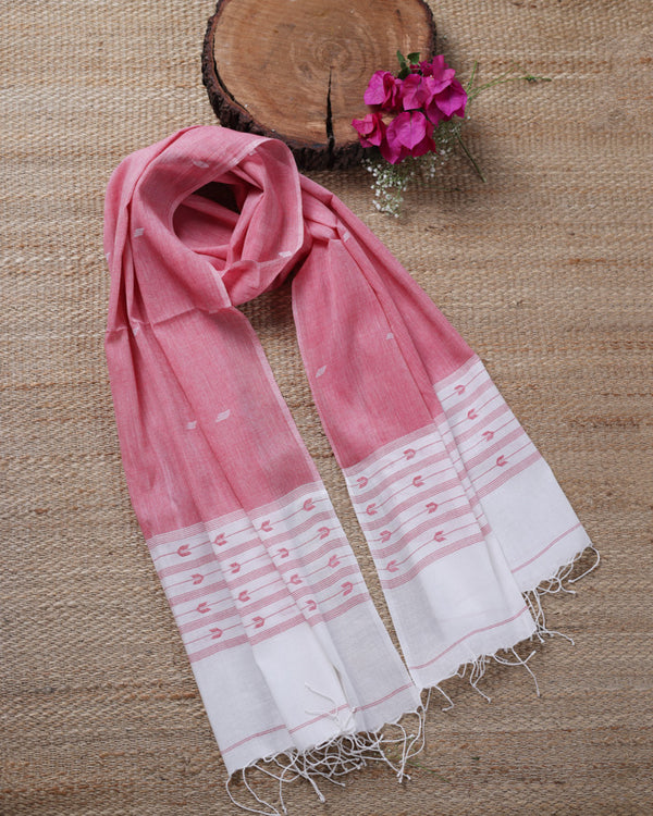 Pink 0ff-white Jamdani stole