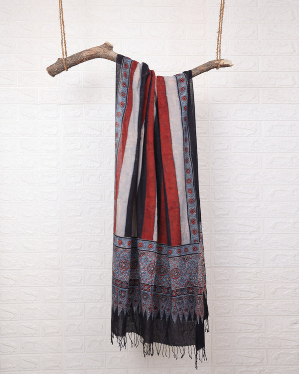 Thick stripe print Ajrakh dupatta