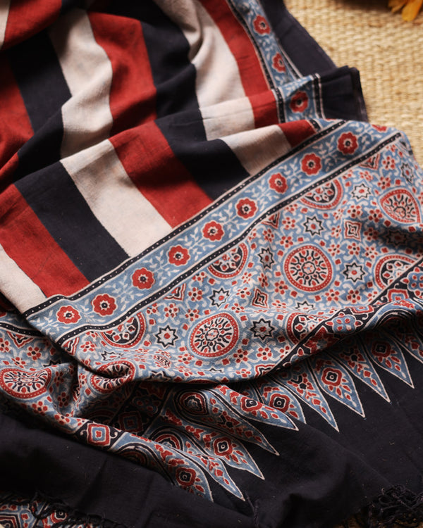 Thick stripe print Ajrakh dupatta