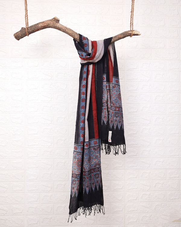 Thick stripe print Ajrakh dupatta