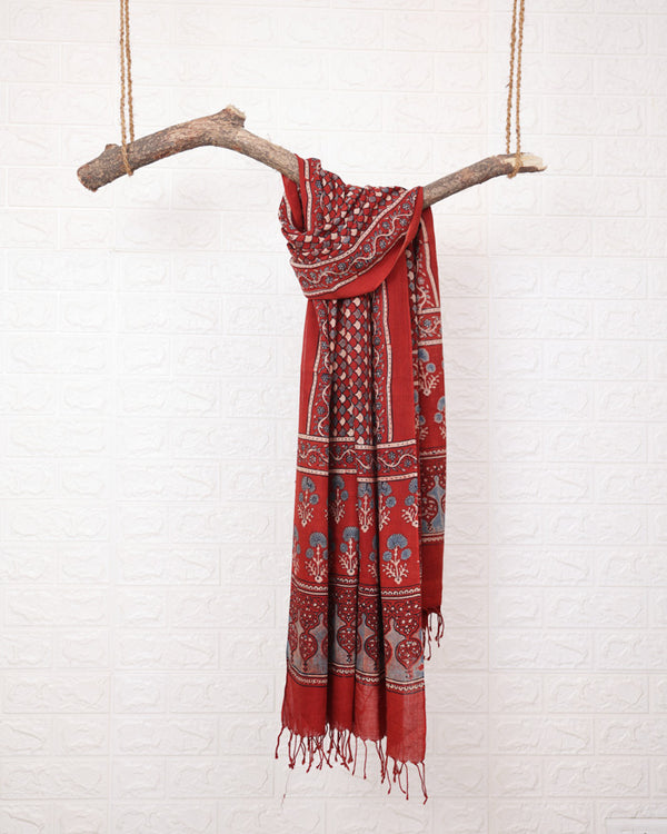 Rust maroon scallop print Ajrakh stole