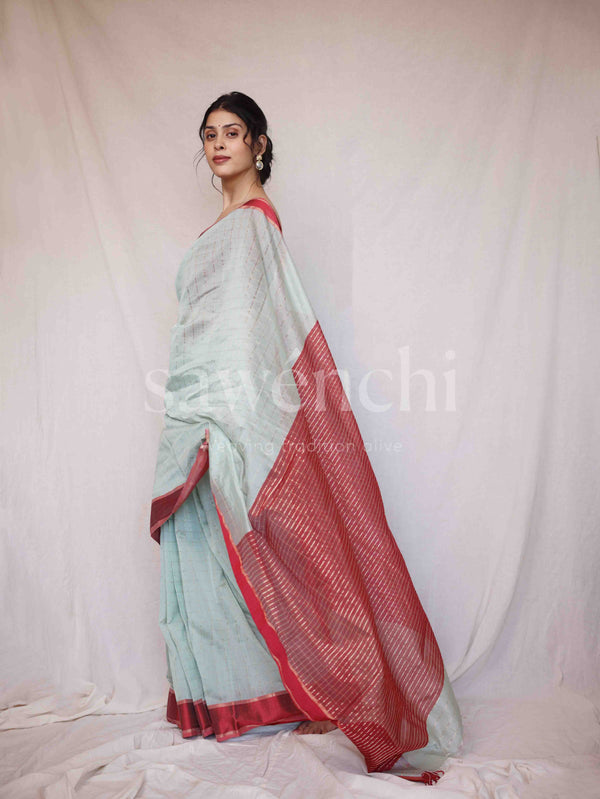 Mint Flame - Handloom Silk Cotton Saree