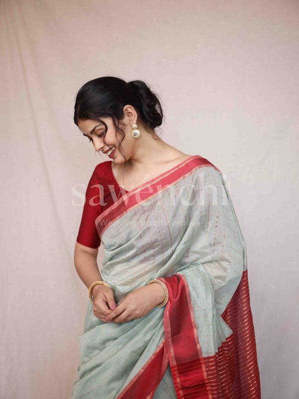 Mint Flame - Handloom Silk Cotton Saree