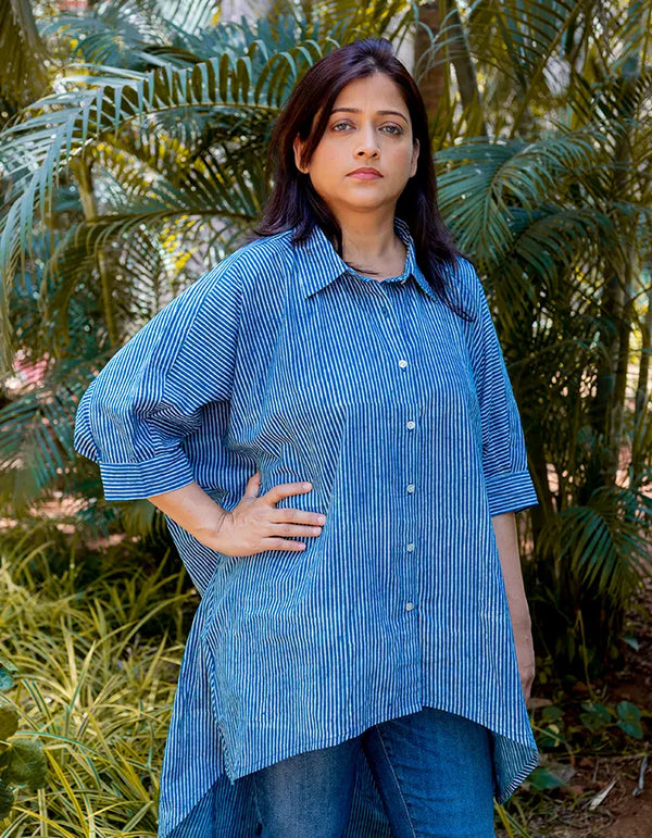 SWDB/SH/01 Anti fit high low Stripe shirt