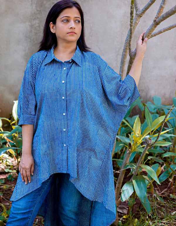 SWDB/SH/01 Anti fit high low Stripe shirt