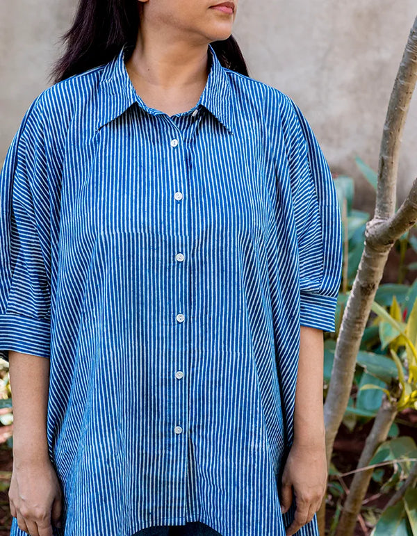 SWDB/SH/01 Anti fit high low Stripe shirt
