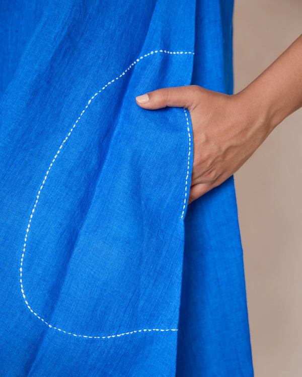 Blue linen plain dress